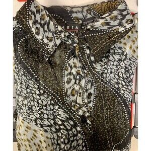 MARIA GABRIELLE  SZ  L  Black Gold Sheer Blouse Fairy Goth Forrest Fairy Grunge